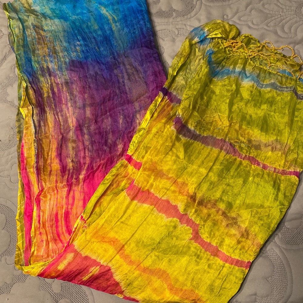 Rainbow beaded silk scarf